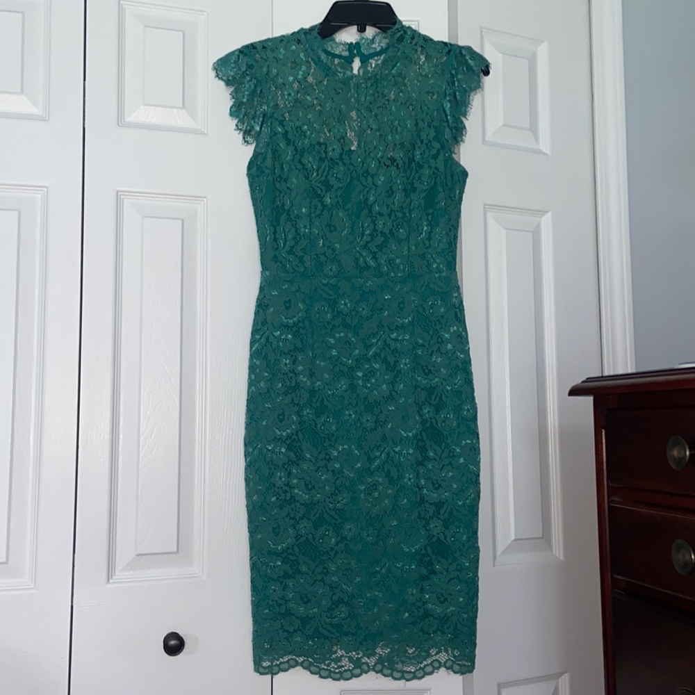 ModCloth Liza Luxe Sheath Dress - mint/green lace, size medium (4-6)
